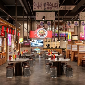 现代韩式烤肉店3D模型下载